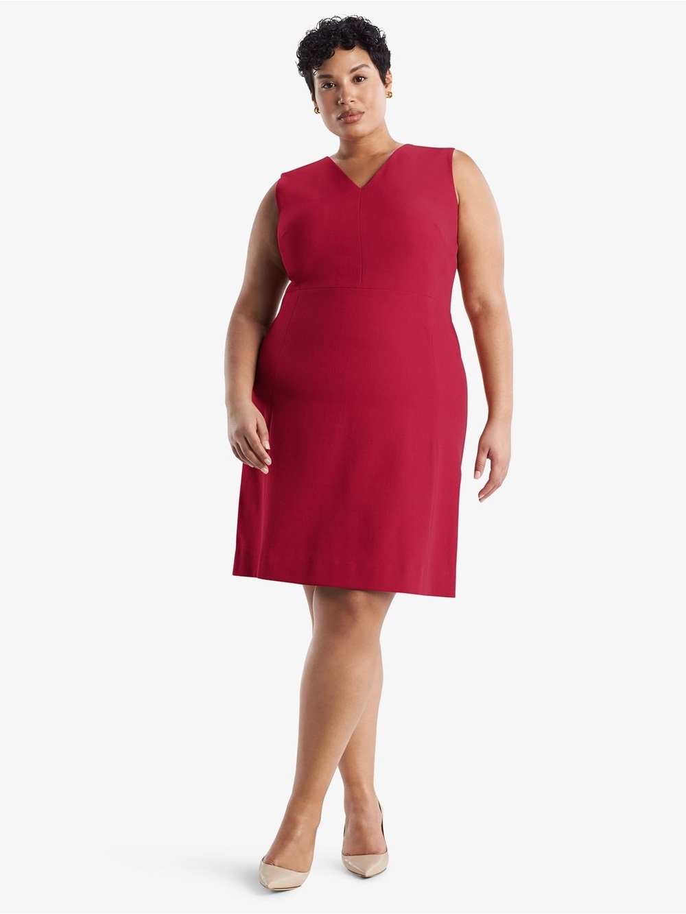 MM Lafleur Sleeveless V-Neck Midi Dress in Bright Red